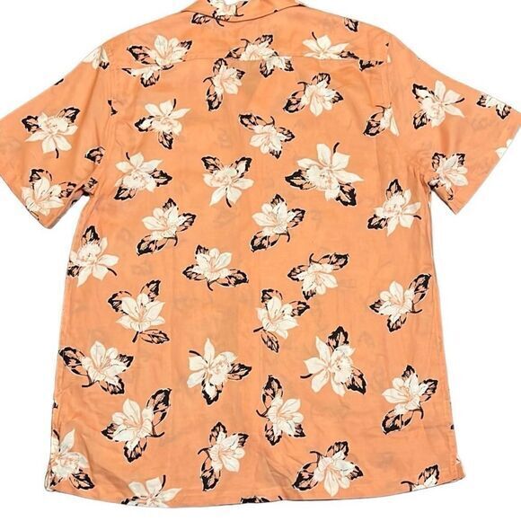 Unison Short Sleeve Shirt  XL Camp Collar Linen Blend Peach Hawaiian Floral NWT - Picture 2 of 7